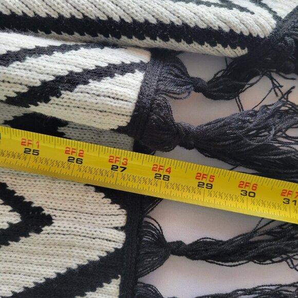 Chico’s Flowy Fringe Poncho Wrap Sweater – White & Black, One Size - Picture 16 of 16